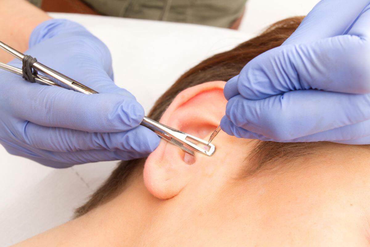 Professional performing tragus piercing